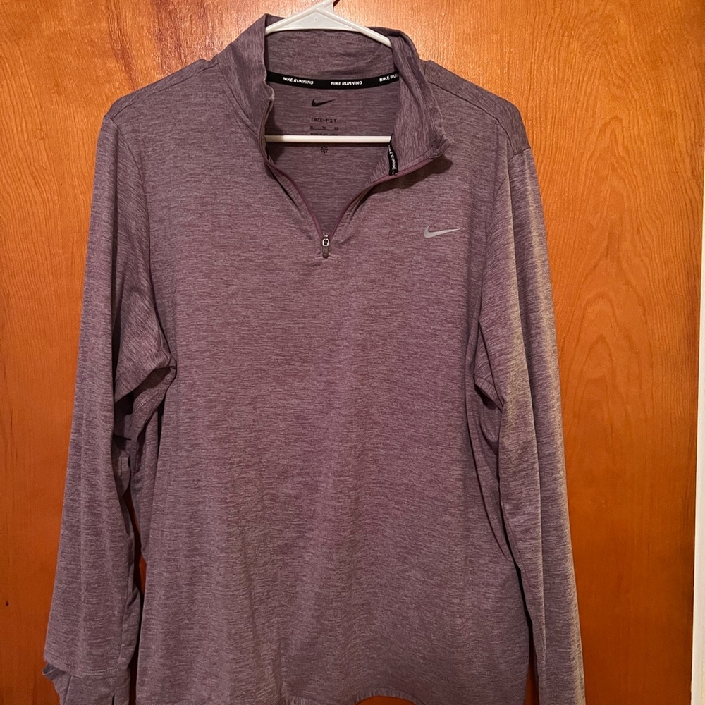 Nike womens Dri-FIT Heathered Purple Quarter-Zip Long Sleeve Shirt